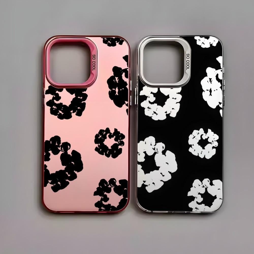 Black Flower Luxury D-Denims T-Tears Phone Case for iPhone 17Pro, 16, 15, 14, 13, 12, 11, X, XR, 8, 7 and Samsung Galaxy S24, S23, S22, S21 For iPhone17 16 15 14 13 12 11 mini Pro Max X XR 8 Plus Anti Fall Matte Back Cover