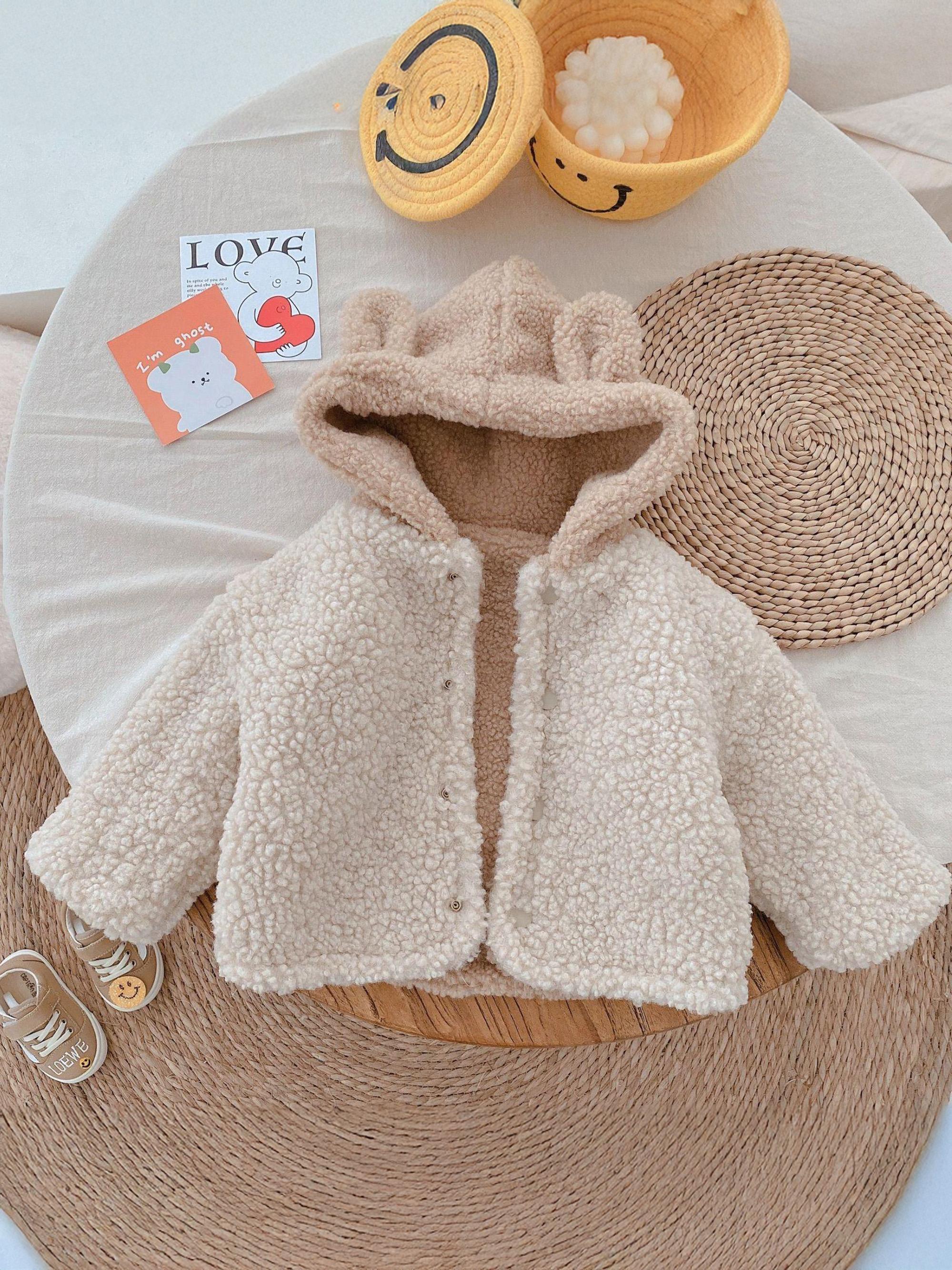 Girls' Plush Hooded Winter Jacket with Pockets - Soft Warm Coat, Cozy Full-Zip Outerwear for & Youth, Stylish Cold Weather Jacket for Everyday & Special Occasions (Easy On/Off), Seasonal Wear, Unisex ' Coat