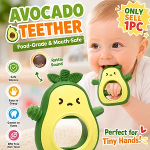 1pc Rattle Silicone Fruit Teether - Educational Supplies, Food-Grade Silicone Material, Avocado Shape, Crisp Rattle Sound, Shake and Bite - Early Childhood Educational Products