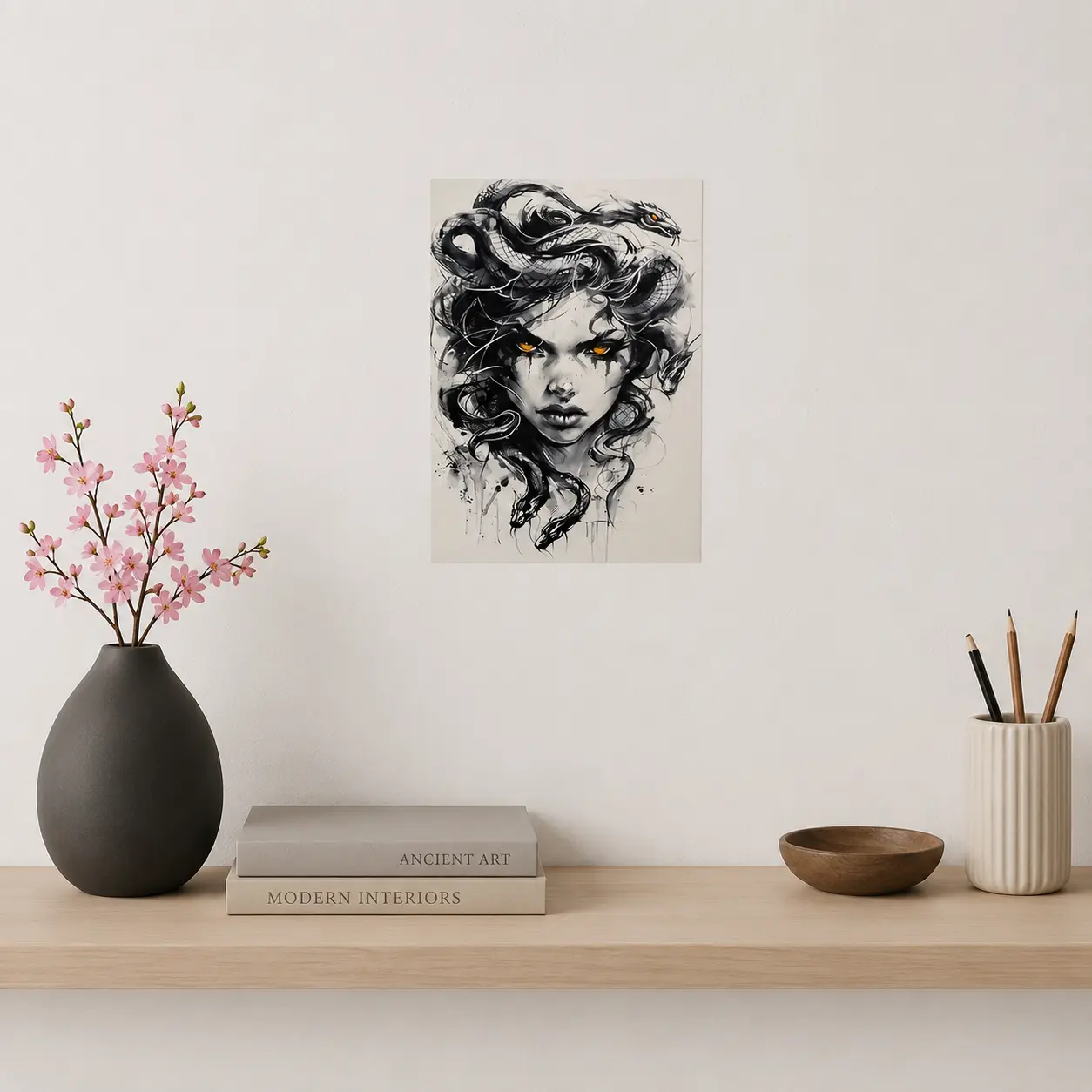 Framed, a Striking Art Print of Medusa And Snakes, Modern Classic Decor Suitable for Home, Office, Bedroom, Living Room, And Kitchen.Eye-Catching Wall Art, Perfect As a Holiday Gift Or for Decorating Cafes
