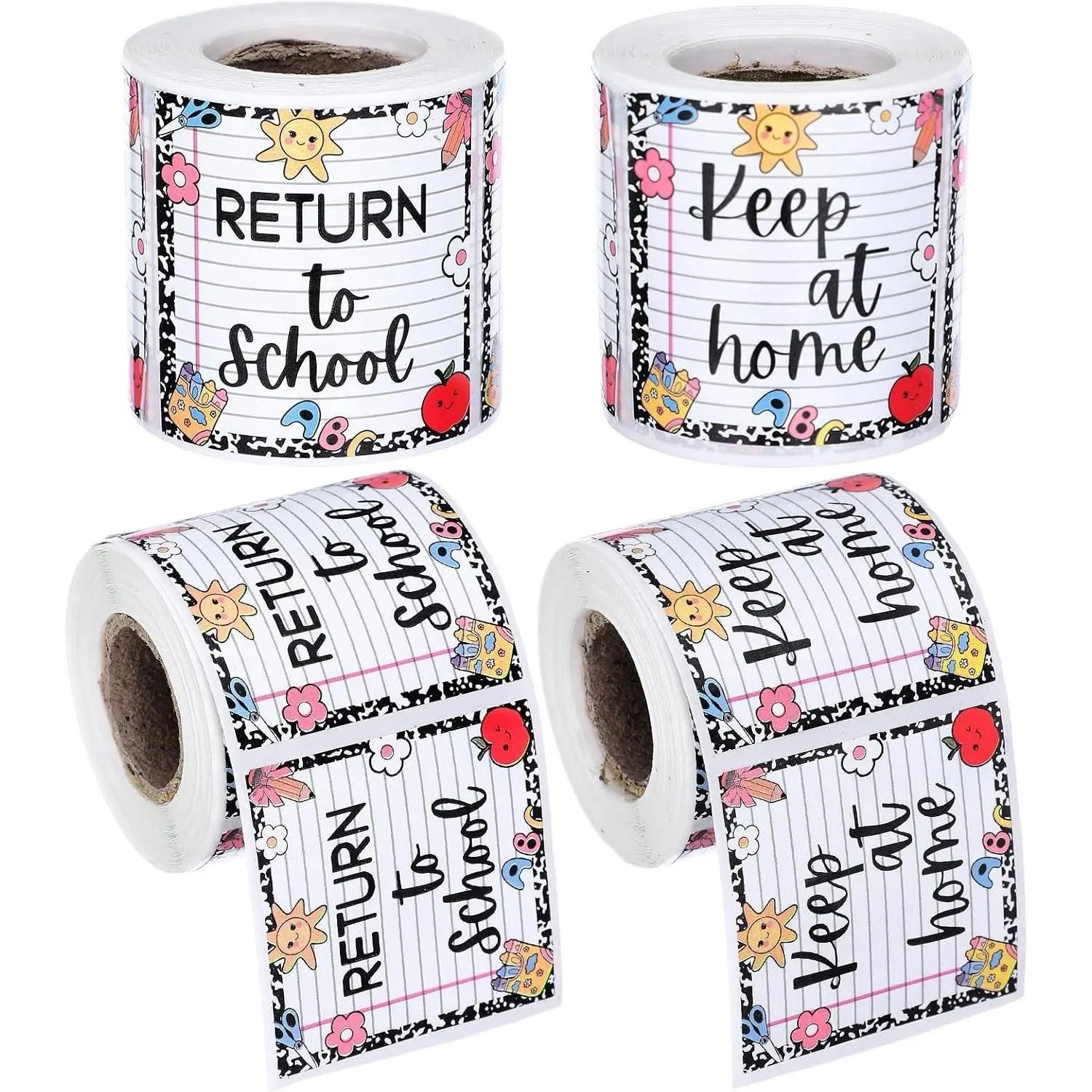 2 Rolls 400 Pcs 2"x 2" Thermal Printed Composition Notebook Labels - Back to School Student Homework Folder Stickers for Classroom and Home Use