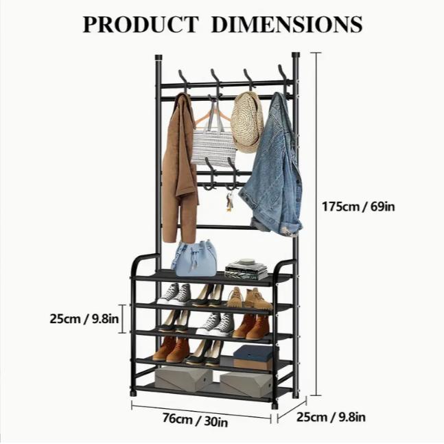 Portable Clothes Rack, Heavy Duty Metal Garment Hanger Stand with Hooks, Collapsible Coat Tree for Home Bedroom Closet Organizing