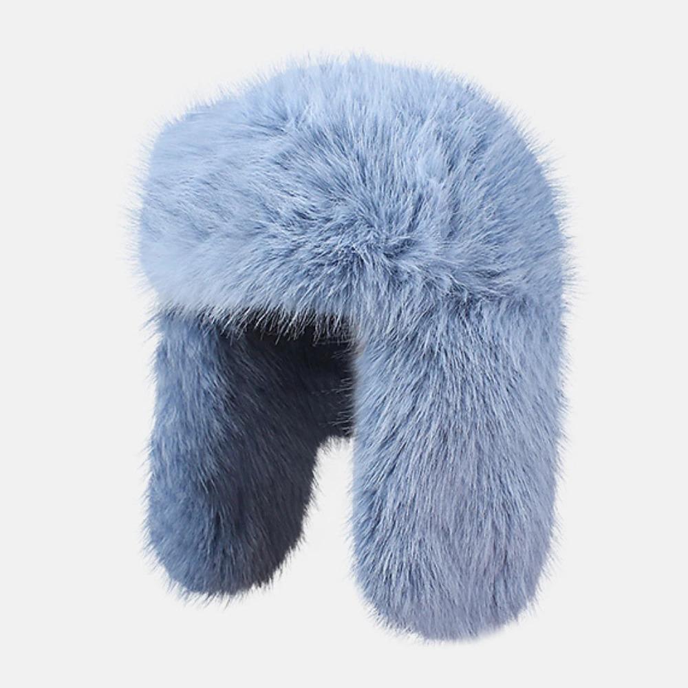 HT4567 Fluffy Fur Hat Women White Black Blue Russian Hat Thick Warm Ski Earflap Cap Female Ushanka Winter Hat Ladies Russian Cap
