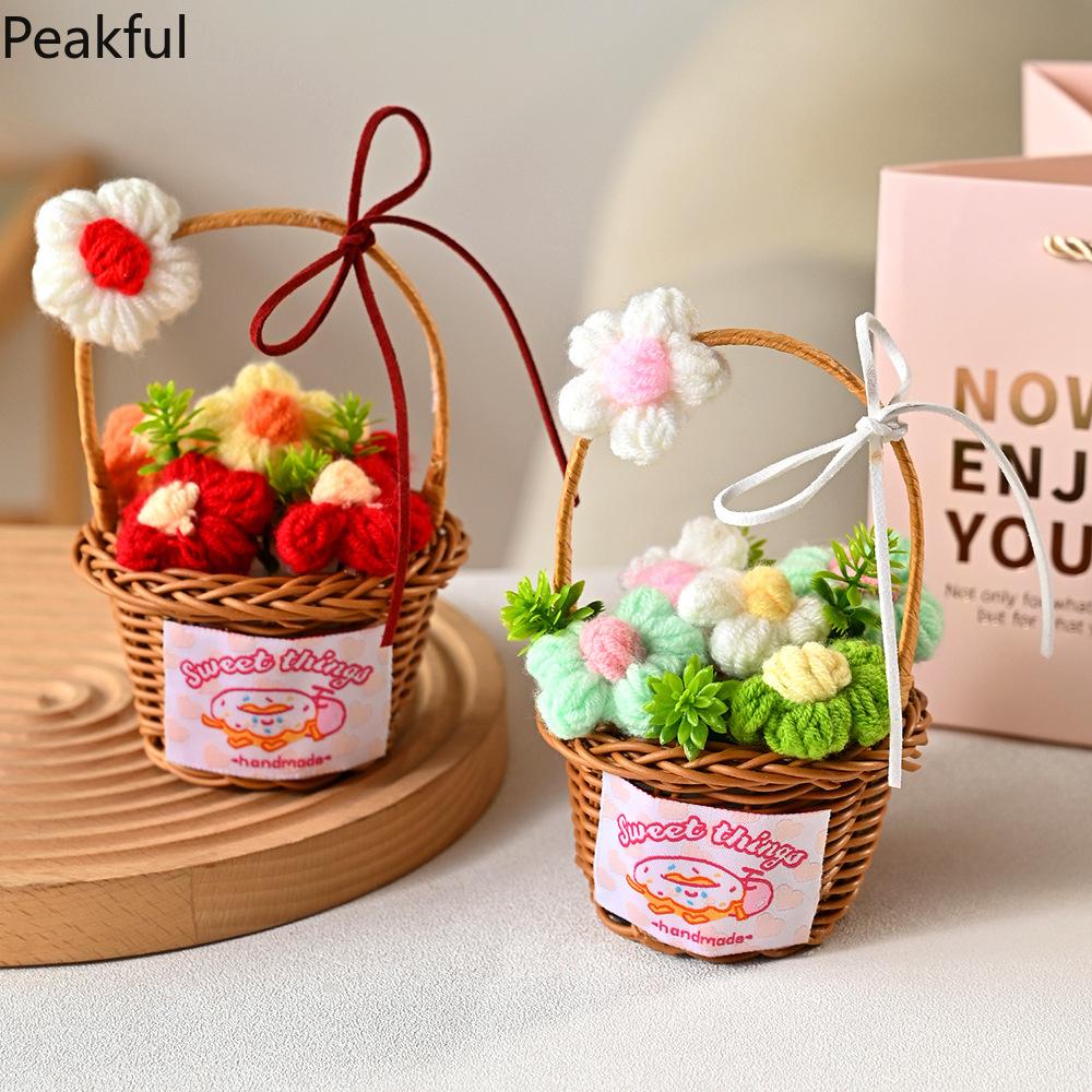1/2PC Knitted Flower Bouquet – Handmade Crochet Decorative Basket, Beautiful Potted Plants for Home Decor, Perfect Gift for Mother’s Day, Unique & Heartfelt Decorative Accent