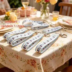 Zinc Alloy Keychain, Double-Layer Ribbon, Woven Strap, Printed Ribbon, Women's Car & Bag Charm, Universal Keychain, Fashion Accessory