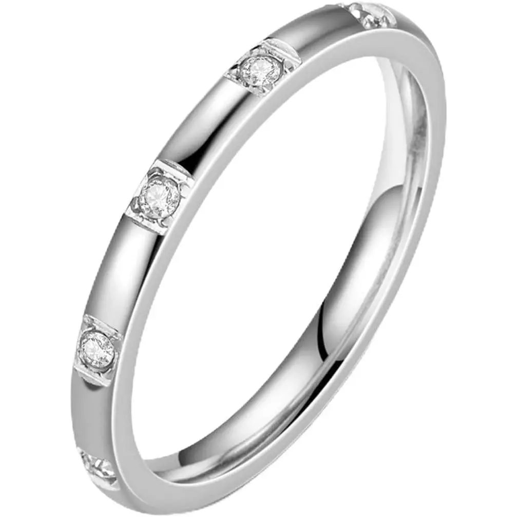 Jewelers 2mm Stainless Steel Eternity Wedding Band Stackable Ring