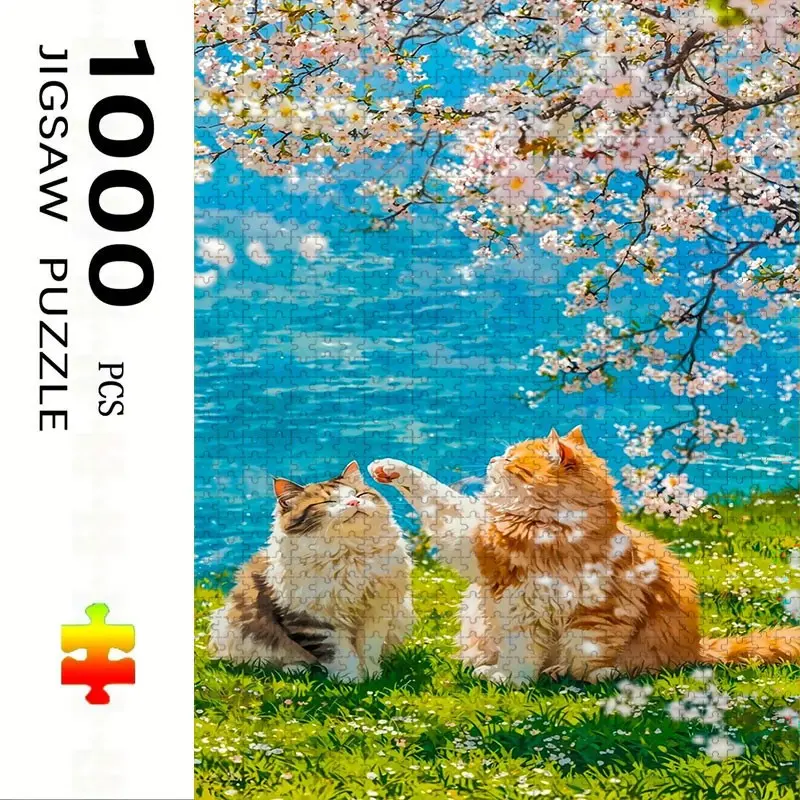 1000 Piece Cat Puzzle, Large Adult Family Interactive Puzzle Toy, DIY Home Decor Brain Challenge, Festive Scene, Durable Puzzle