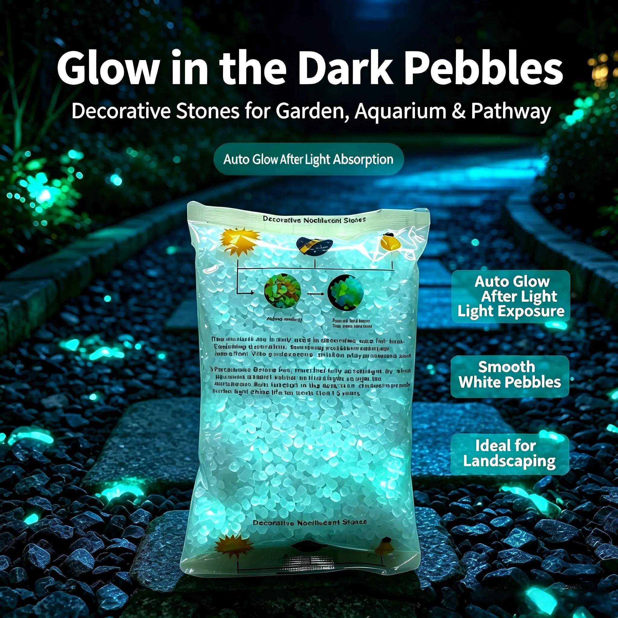 10,000 Glow Stones, Colorful Night Light Decorative Stones, Outdoor Fluorescent Stones, Garden Party Festival Decoration Stones, Illumination, Outdoor Garden Accessory, Garden Supplies