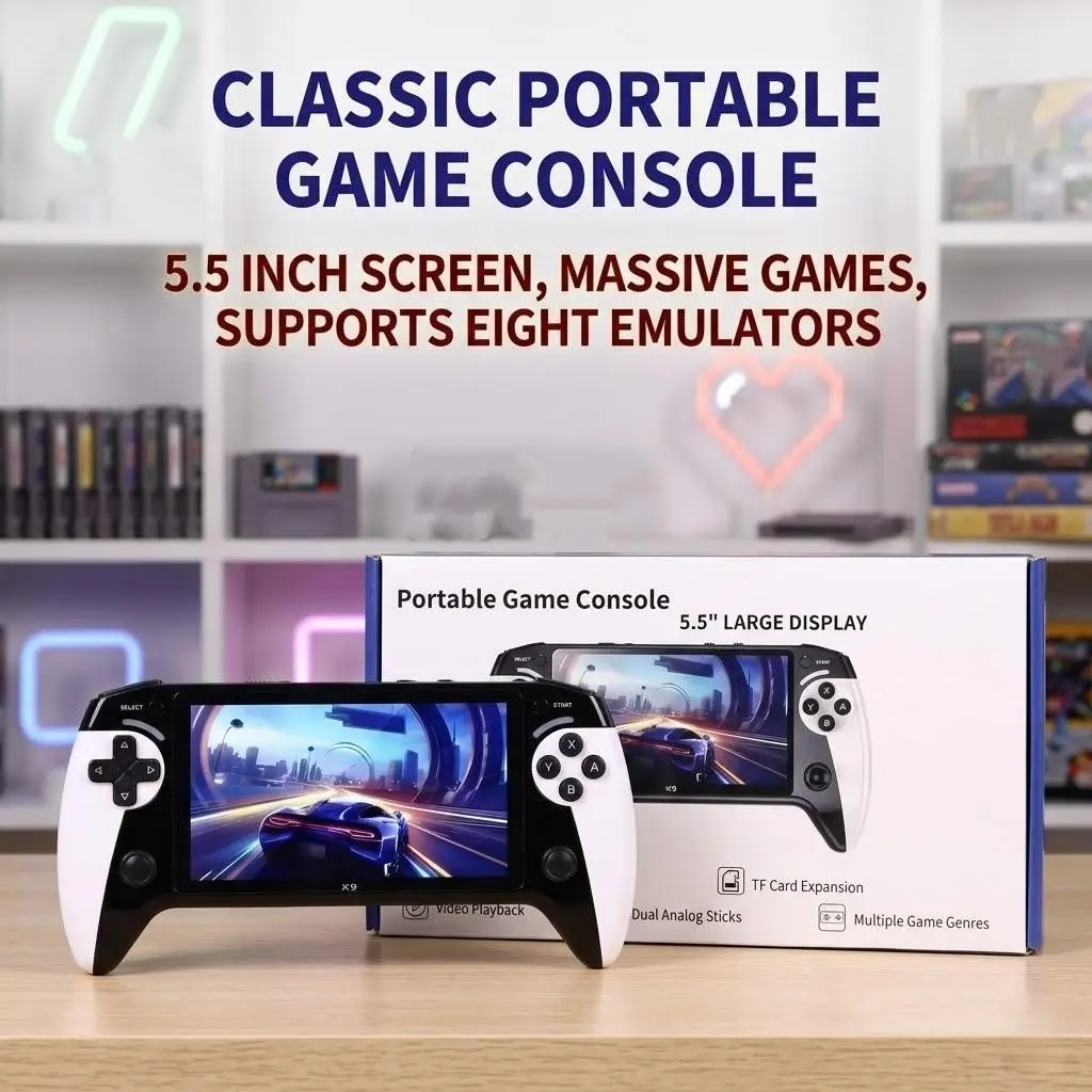 X9 Handheld Game Console, Portable Handheld Console, 5.5 Inch Large Screen, Dual Joystick Control, Supports Eight Emulators, Ideal for Retro Gaming Lovers