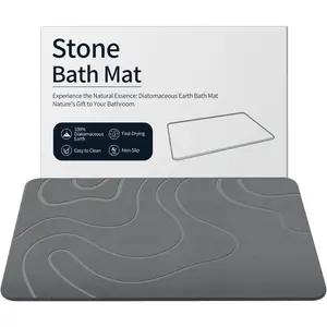 Stone Bath Mat Diatomaceous Earth Shower Mat Non-Slip Super Absorbent Diatomite Stone Mats for Bathroom Floor Quick-Drying Easy to Clean (24''*16'' Grey)