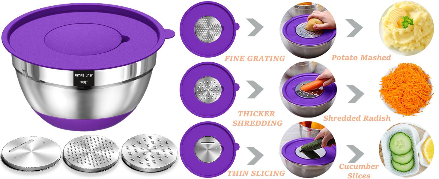 Umite Chef Mixing Bowls with Lids Set, 26Pcs Colorful Stainless Steel Bowls Set, Nesting Bowls with Grater Attachments, Large Kitchen Bowls Set with Non-Slip Bottoms for Mixing & Serving