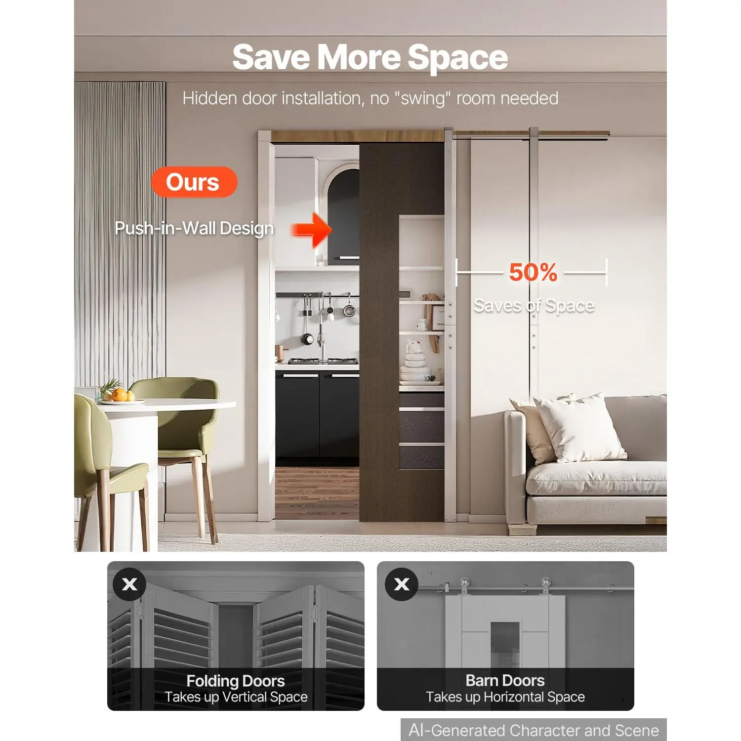 Pocket Door Frame Kit 36" x 96" Pocket Door Kit with Steel Studs, Two-Way Soft Close Mechanism, Smooth & Quiet Sliding, Space-Saving Hidden Installation, Adjustable Width, Designed for Home Doors