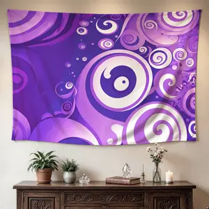 Abstract Purple Swirls Geometric Art Wall tapestry, Large size Printed Horizontal Tapestry blanket, Polyester Fabric Wall Hanging for living room, bedroom, No Installation Required, Indoor, Outdoor, Gift for Family and Friends