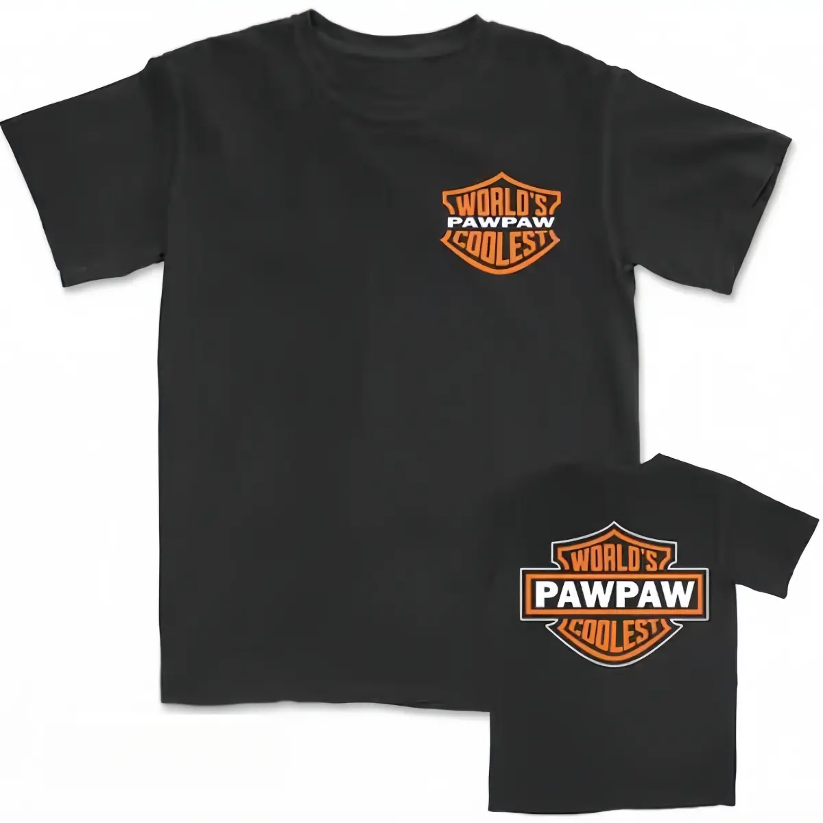 Unisex Classic Retro Orange Shield Logo Pawpaw Slogan Grandpa Short-Sleeve Round Neck T-Shirt - Sports & Outdoor Casual Fit Clothes, Shortsleeve Tops