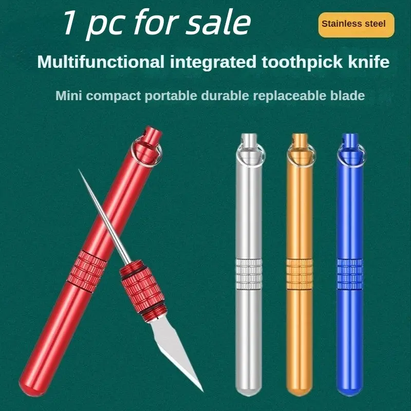 Stainless Steel Toothpick Knife Combo, Multifunctional Home Oral Care Tool, Keychain Self-Defense Knife, Portable Outdoor Survival Gift, Durable, Dental Picks Metal, Oral Care Supplies