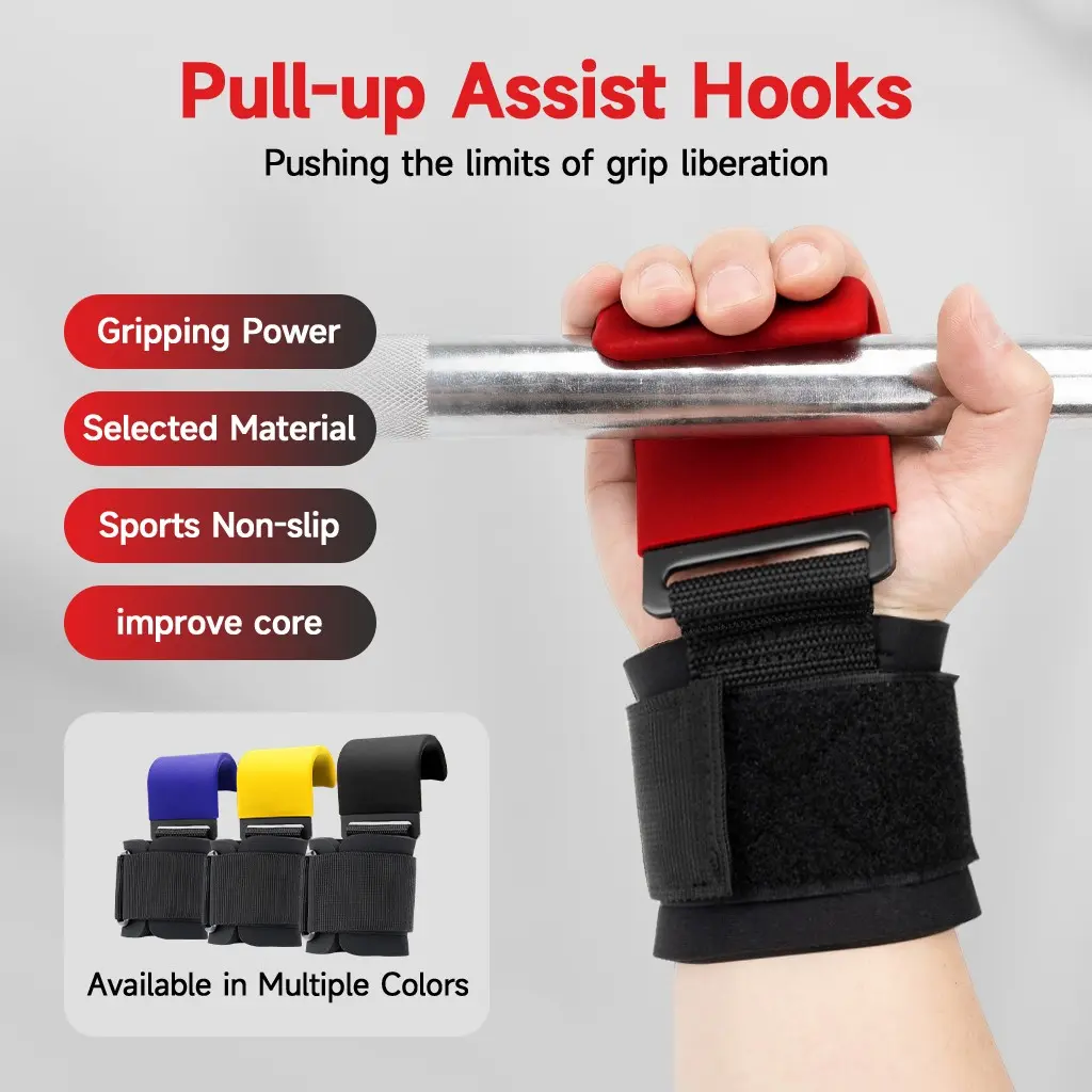 Weight Lifting Hooks for Pull-Ups & Deadlifts, Non-Slip Bending Hooks, Adjustable Padded Wrist Straps, Gym Grips, 1 Pair