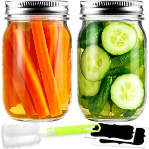 2-Pack 16oz Retro Aesthetic Kitchen Glass Mason Jars with Airtight Lids - Regular Mouth Storage Containers for Canning, Meal Prep, Wedding Favors