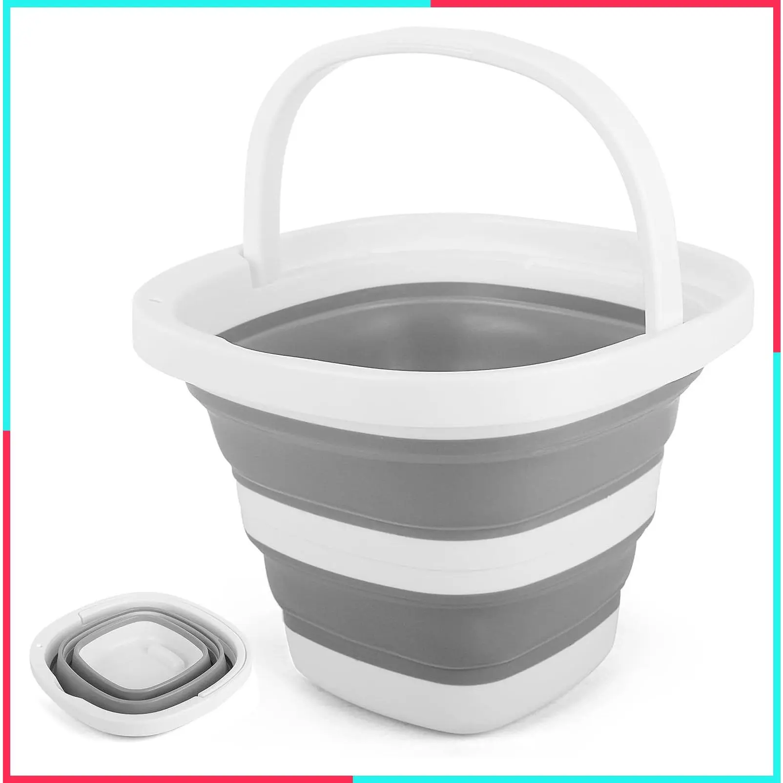 5L Collapsible Bucket - Foldable Multipurpose Wash Basin with Handle for Car Washing, Cleaning, Camping, Fishing, RV, Kitchen Storage & Ice Tub