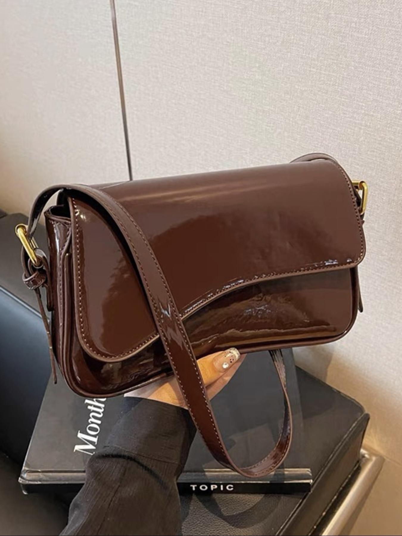 Women's Solid Color Shoulder Bag, Fashionable PU Leather Crossbody Bag for Work & Business, Casual Trendy Versatile High-quality Daily Commuting Bag, Leather Shoulder Bags