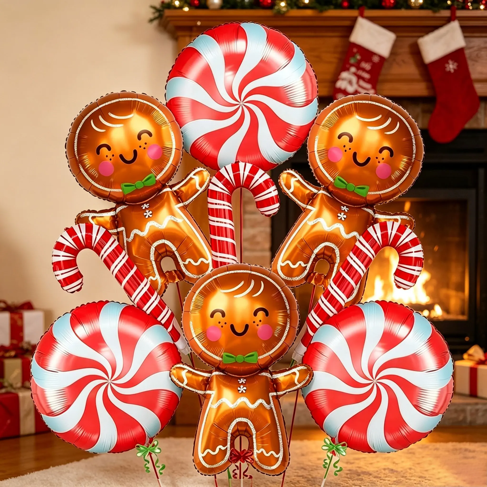 11-Piece Christmas Gingerbread Man Balloon Set, Gingerbread, Candy Cane, Candy Balloons，Ideal for Christmas home indoor decorations, kindergarten Christmas activities, Christmas market decorations, family dinners on Christmas Eve