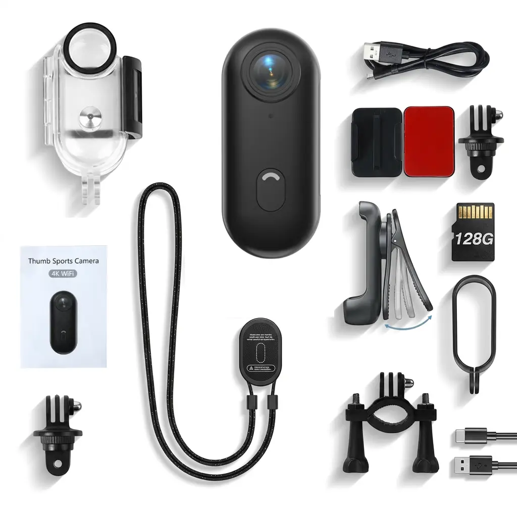 Mini 4K Action Camera with 128G Thumb Device, EIS Stabilization, Magnetic Clip - Waterproof Underwater Vlogging Video Recorder for Running, Outdoor Adventures, Father's Day Gift, Vlogging Camera, Video Recording Camera