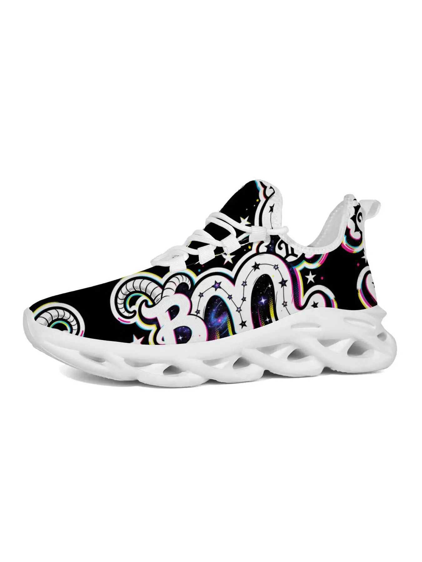 Men's Aries Zodiac Sports Shoes, Street Fashion Art Style, RAM Horn Print, Hollow Out Shock Absorption, Trendy and Versatile, Ideal for Night Runs