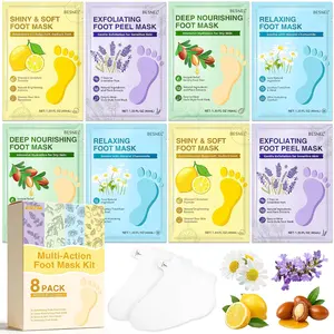 8 Pack 4 Styles Moisturizing Foot Mask Socks, Hydrating Foot Care Spa Masks for Dry Cracked Feet, Soothing Dry Skin for Baby Soft Feet, Teacher Appreciation Gifts for Women Men
