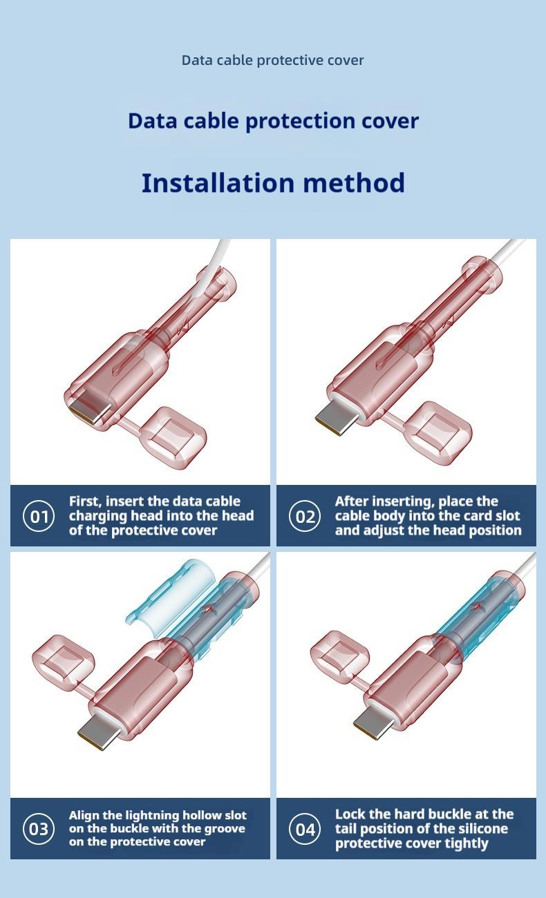 Data cable protective cover, charging cable protective cover, anti-break connector protective cover, suitable for IOS and Android phone charging cables
