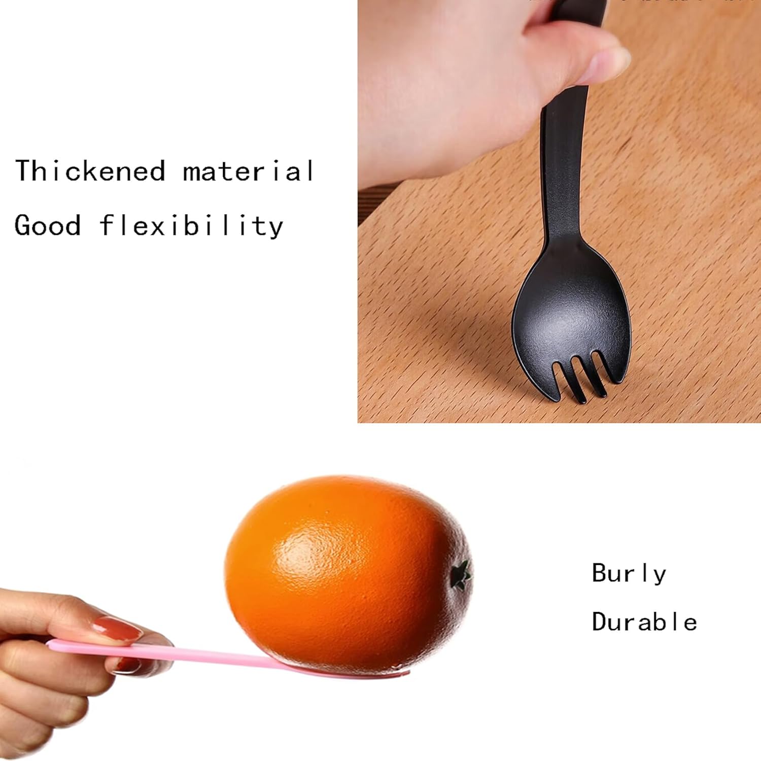 100 count Disposable Sporks, Individually Packaged Plastic Spork for Cakes, Desserts, Ice Cream, Bread, Heavy Weight Fork Spoon for Party, Wedding, Picnics, Buffet (Clear)