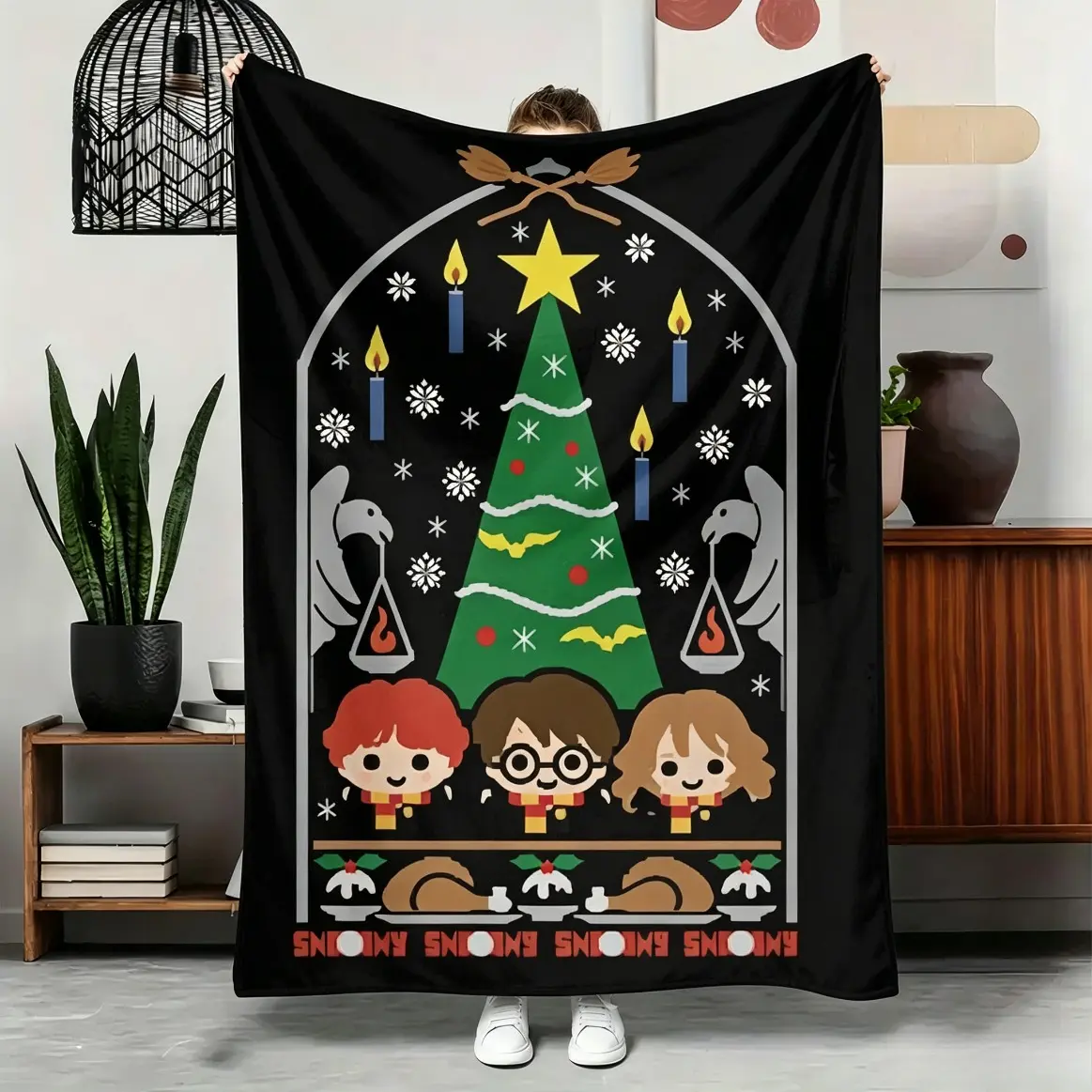 Harry Potter Prisoner of Azkaban Poster Flannel Blanket for Adults and Kids, Dark Blue Harry Hermione Ron Sirius Print, All-Season Couch Cover for Sofa and Bed, Lightweight Foldable Travel Cover, Holiday Housewarming Gift, Throw Blankets and Bedding