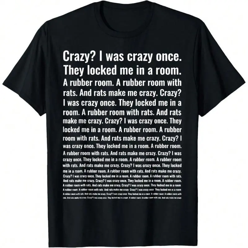 Women's Cotton Short-Sleeve Round Neck Meme T-Shirt Set - "Crazy? I Was Crazy Once" Funny Trending Design, Sturdy Hem, Fabric