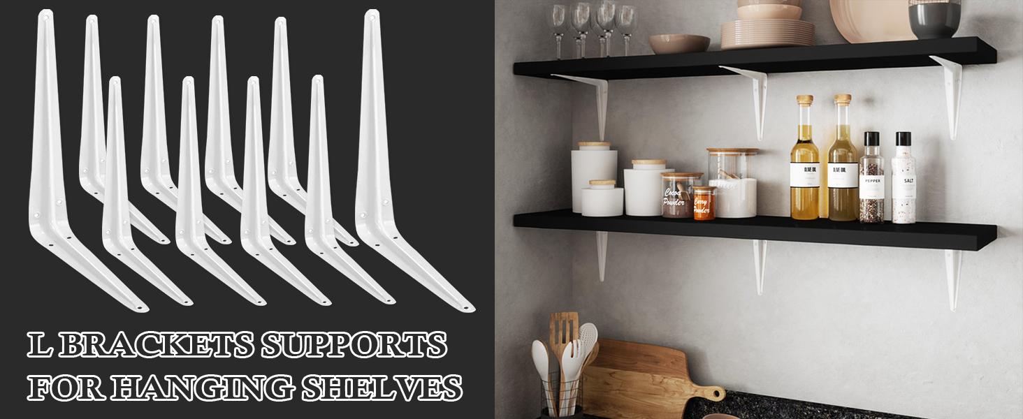Shelf Brackets, White 10*8 in Heavy-Duty L Bracket 10 PCS, Metal Angle Bracket Used for Suspension Rustic Farmhouse Decoration