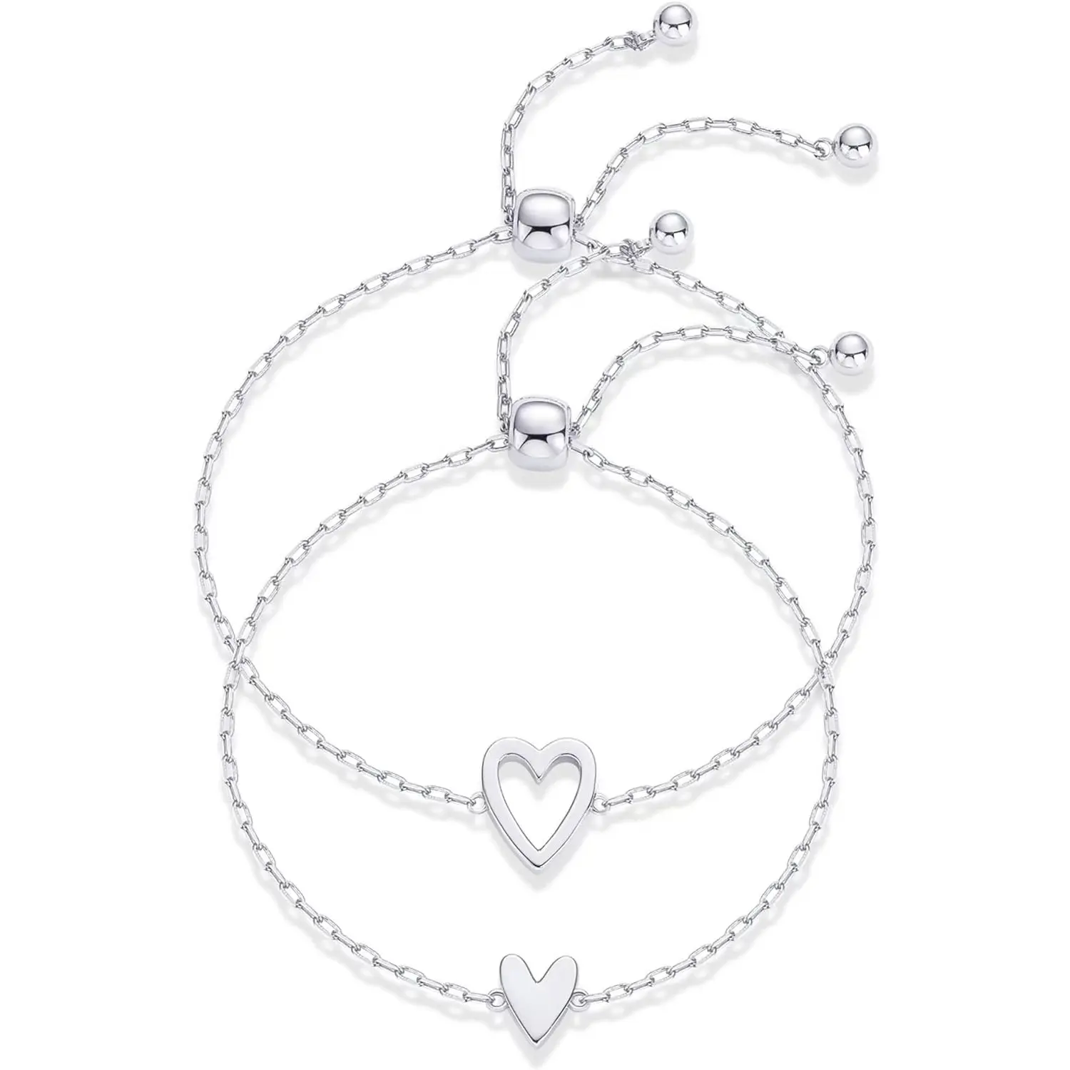 Heart-Charm Chain Bracelet Set – Exquisite, adjustable sliding-clasp bracelets for couples or best friends; perfect as a birthday or Mother's Day gift for women, mothers, or daughters.