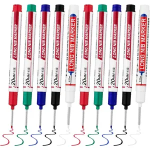10pcs long-tip deep hole marker pens, 20mm long nib markers, long nose markers, marking tools, permanent markers, woodworking ink pens and metal markers; quick-dry & waterproof long-nib marker pens suitable for metal, steel, ceramic tile and glass