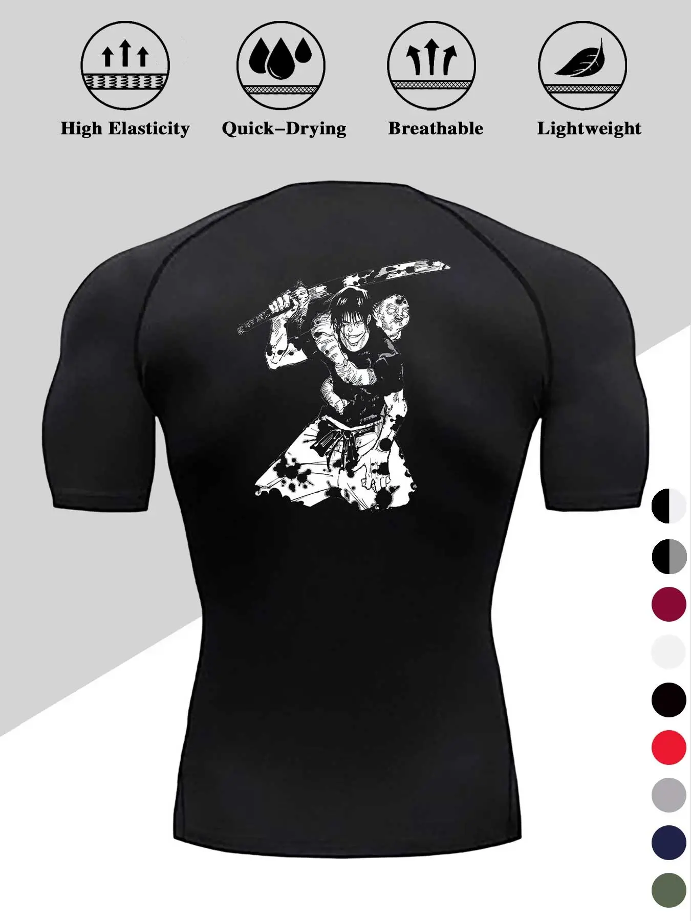 Men's Dragon Print Compression Sports Tee, Quick-Dry Breathable Stretch Fabric, Tight-Fitting Short Sleeve Top for Fitness and Outdoor Activities, Fitness Training Wear, Athletic Shirt