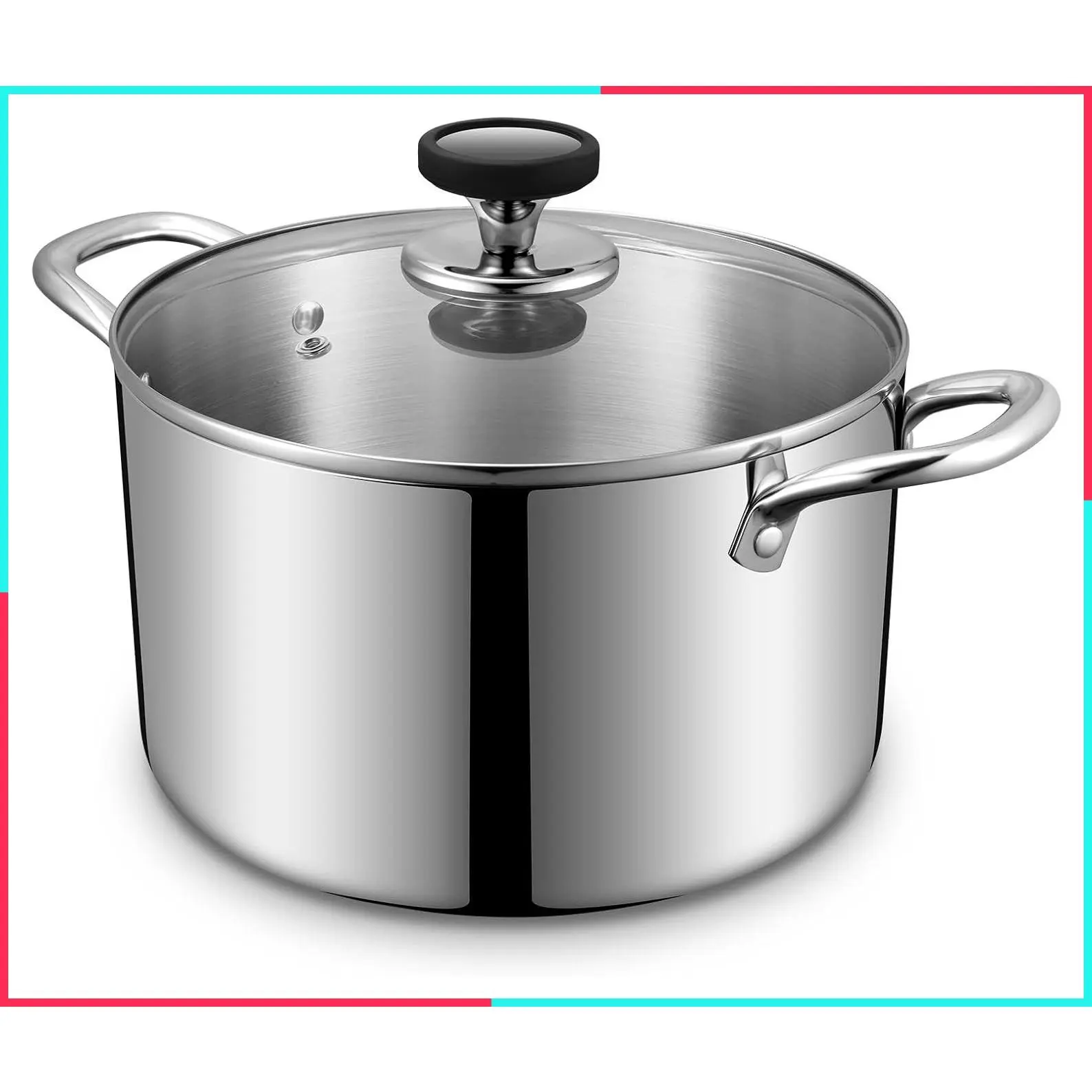 Tri-Ply Stainless Steel Stock Pot, 6.5-Quart Heavy-Duty Induction Cooking Pot with Visible Lid, Sturdy Double Handles, Dishwasher Safe – Perfect for Pasta, Soup & Spaghetti
