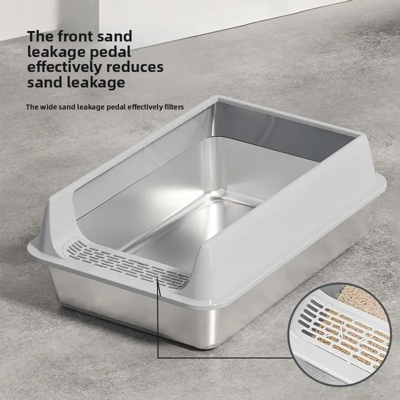 19.5inch Extra Large Stainless Steel Cat Litter Box, Anti-Overflow Semi-Closed Cat Toilet, Thickened High-Quality Pet Waste Bin