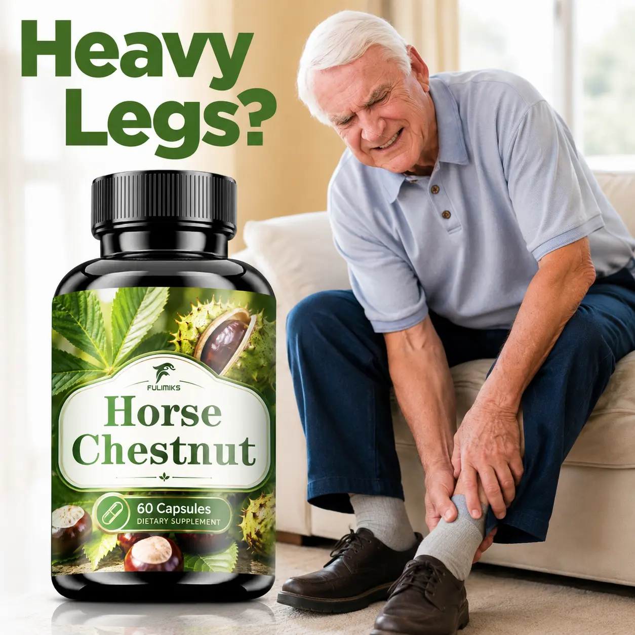 FULIMIKS Horse Chestnut Complex Capsules, Aescin, Rutin, Zinc, Butcher’s Broom, Hawthorn & Grape Seed Extract, Support Blood Flow, Healthy Circulation, for Your Leg & Veins, Superior Formula