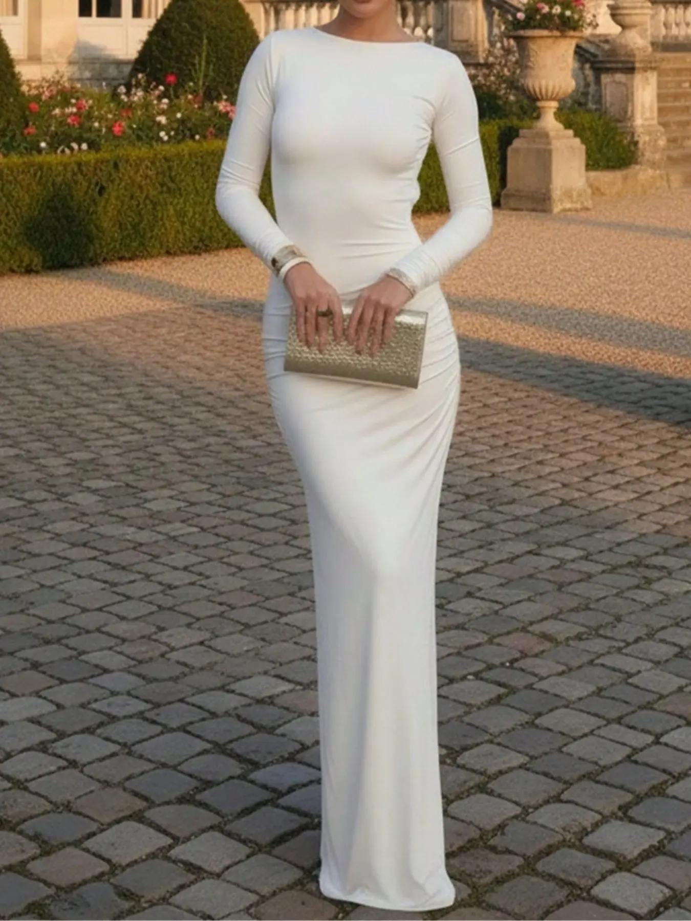 Elegant Backless Long Sleeve Bodycon Pencil Dress, Women's Formal Evening Gown, Chic Party Wear, Perfect for Special Occasions