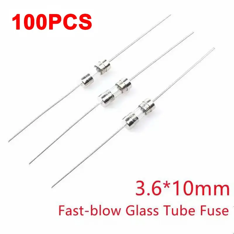 100 Pieces 3.6*10 Glass Fuses, Quick-Blow Glass Tube Fuses, Reliable Electrical Protection, Ideal for DIY Projects & Electronics