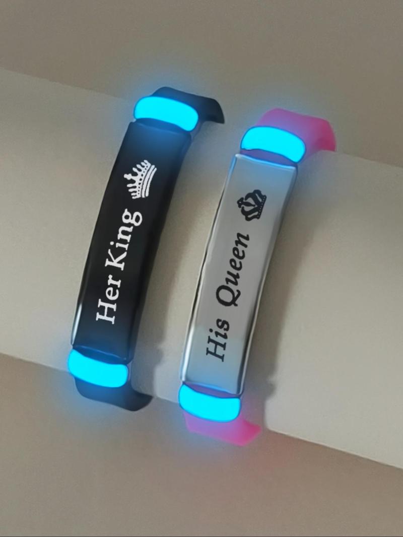 Couple Crown Pattern Luminous Couple Bracelet Set, Fashionable Glow in The Dark Bracelet for Women & Men, Trendy All-match & Exquisite Jewelry for Birthday Gift, Fashion Accessory