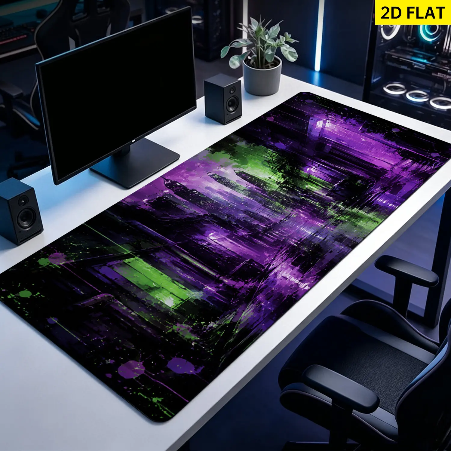 Extra Large neon cyberpunk city landscape Mouse Pad,Non Slip Rubber Pad,Desktop Decoration Drotection Pad,Washable,Lock Edge Multi Size,Premium Multipurpose Mousepad For Office,Gaming Desk,Gift for Family and Friends