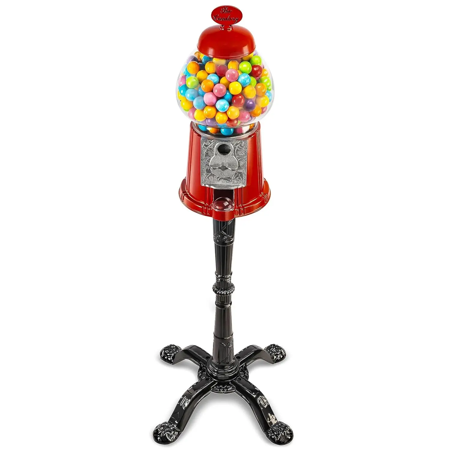 Gumball Machine - 15 Inch Candy Dispenser with Stand Durable Aluminum Frame- Heavy Duty Red Metal with Large Bowl - Easy Twist-Off Refill - Free or Coin Operated - 0.62 Inch Gumballs