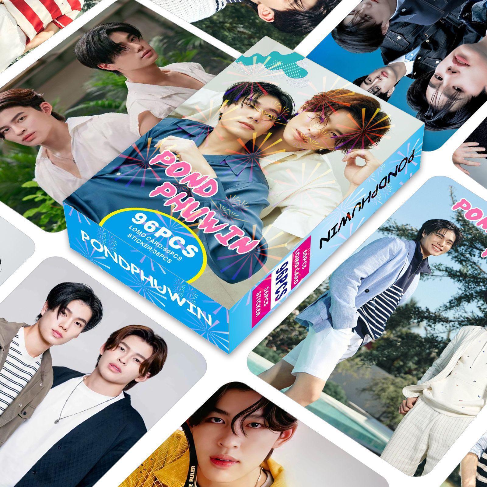 96 Pcs/Set Thailand Star PondPhuwin Laser Lomo Card Pond&Phuwin Characters  Photocard With Stickers Fans Collection cosplay gift