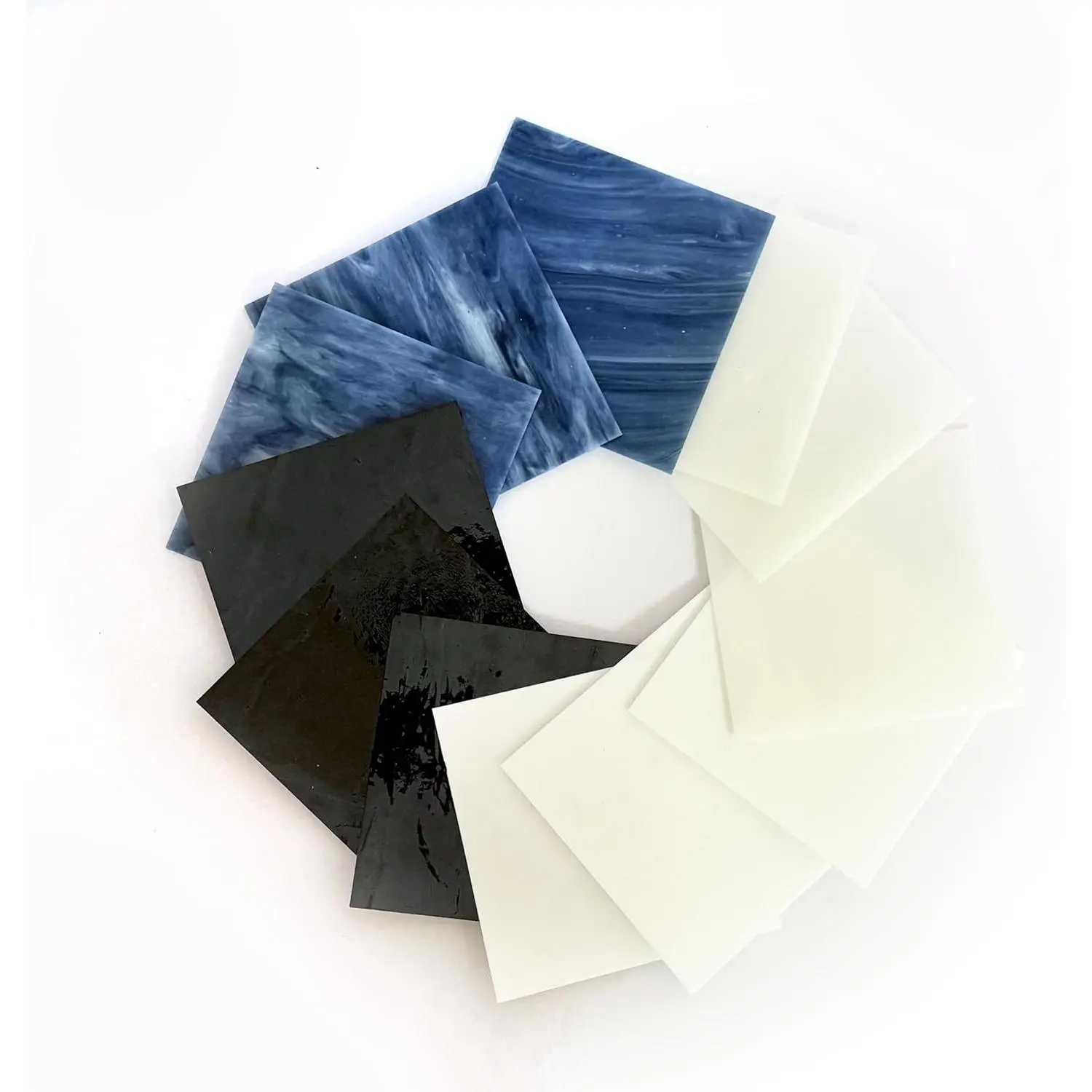 Stained Glass Sheets 6 x 6 Inches Set of 12 Cathedral Art Glass for Suncatchers Crafts DIY Decor Black White Grey
