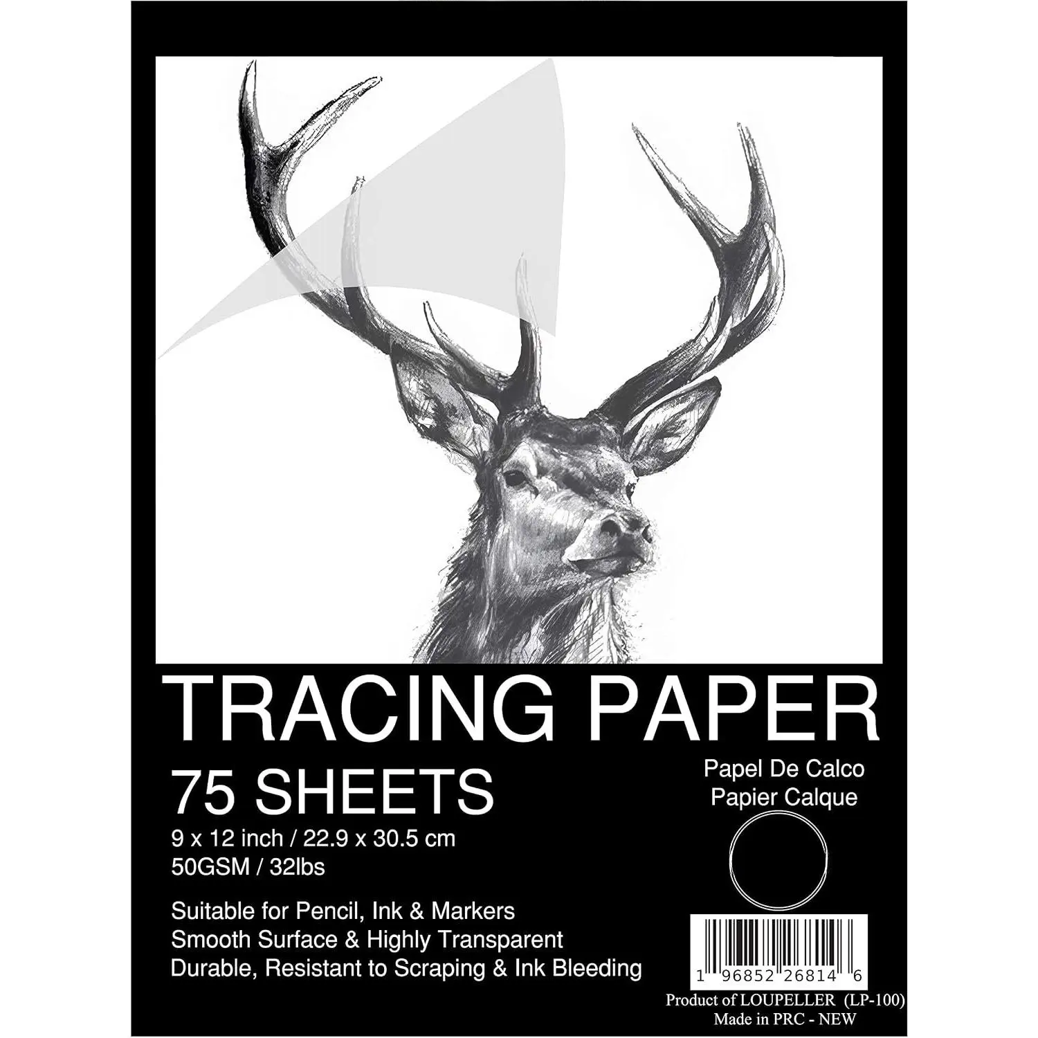 9” x 12” Tracing Paper Pad – 75 Sheets of 32lb 50g – Wrinkle Free Highly Transparent Tracing Paper for Drawing – Works with Pen, Pencil & Marker – for Artists, Architects &