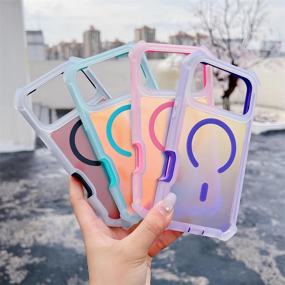 Fin Color Changing Laser Dazzling Magnetic Phone Case for iPhone 17 Air 16 15 14 13 Pro Max for MagSafe Wireless Charge Shockproof Cover Link No.45