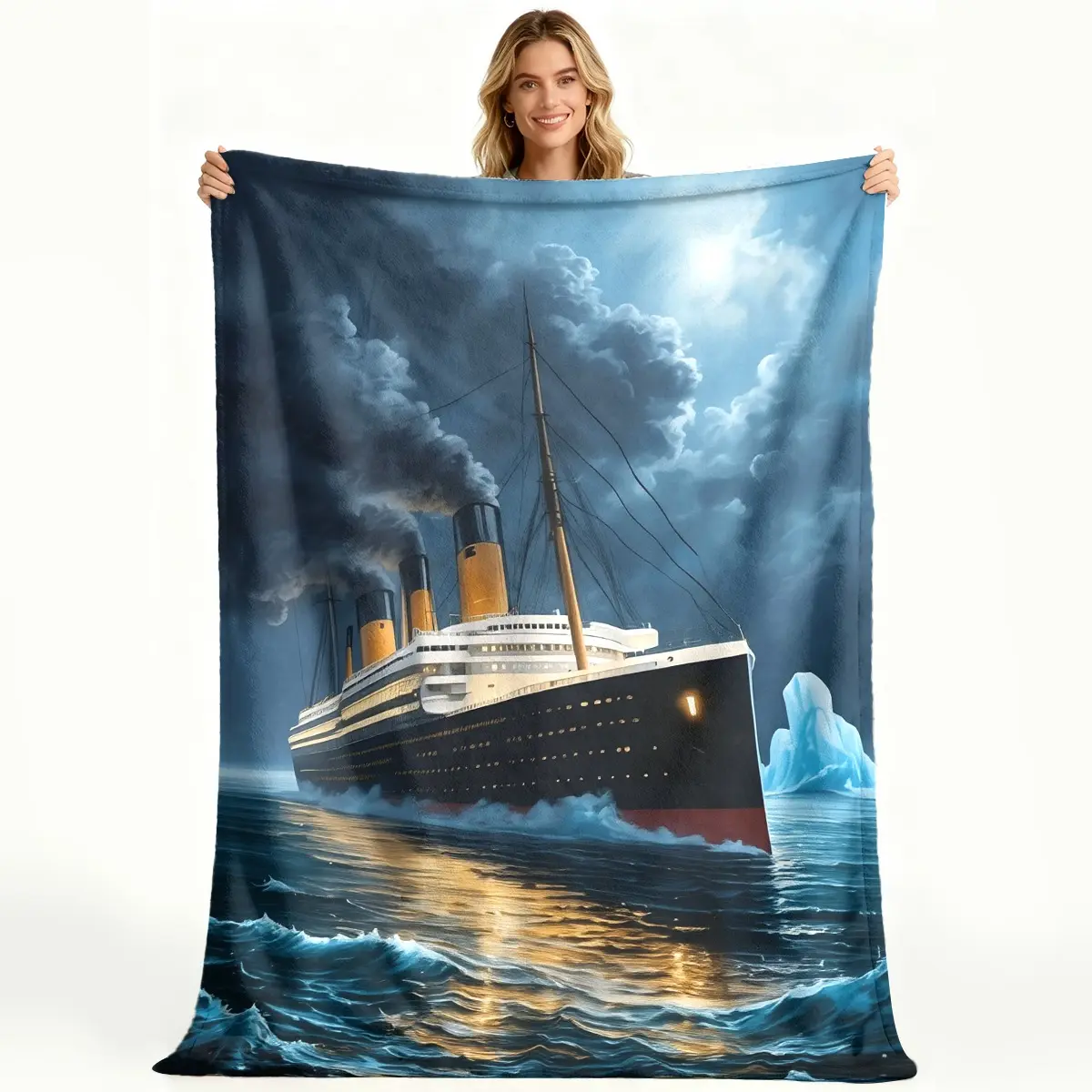 Titanic's Last Voyage Traditional Cotton Fiber Flannel Blanket - Wrinkle Resistant, Breathable, Cooling, All Seasons, Pattern Printed, Comfortable, Stylish, Durable, Warm Adult Living Room Throw & Birthday Gift