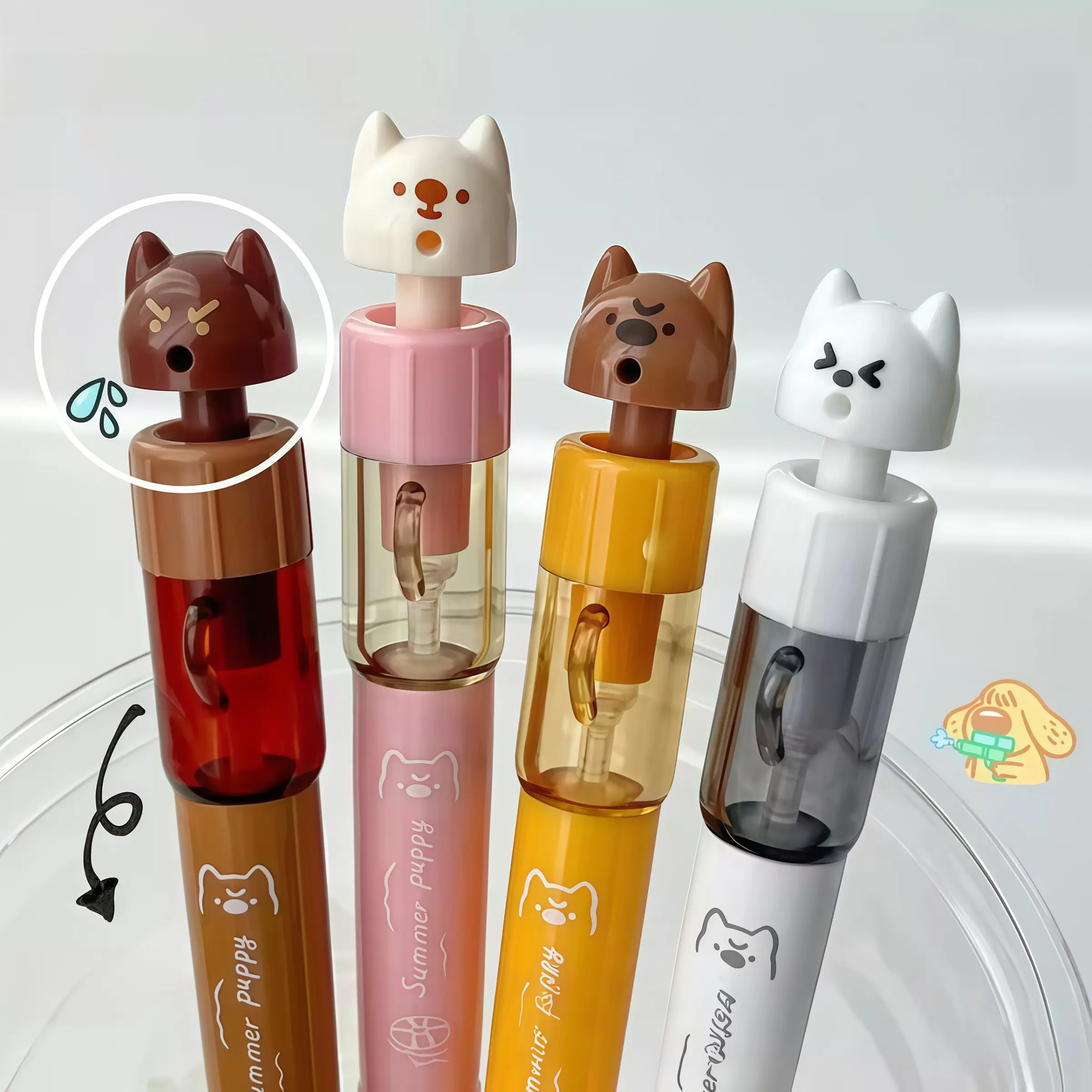 1 set Summer Puppy luxury Animals style gel pens Fashionable Puppy-Shaped Water Gun Pen,Silicone Sleeve, ST Nib, School Fun, High-Value, Super Cute Gift. Journaling, School,Office School Supplies Kawaii Pens for Women Men.back to school.