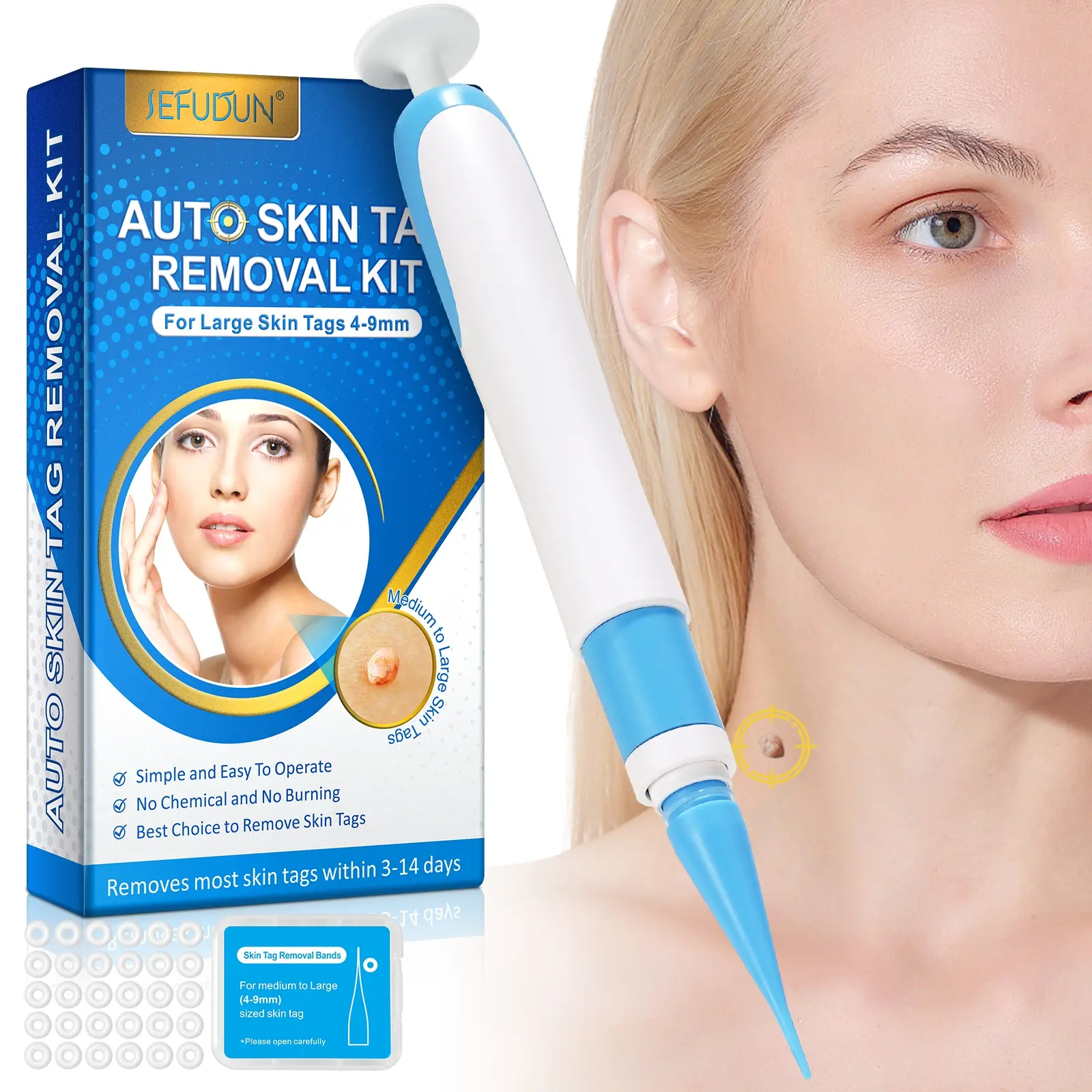 Skin Tag Removal Pen Set Blue, Automatic Skin Tag Care, Two-In-One Auto Skin Tag Kit, Suitable for All Body Parts